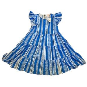 Flying Tomato Women's Versona Ruffle Flutter Sleeve Flare Dress Blue/White Small